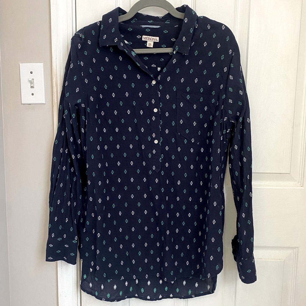 MERONA Tunic Style Embroidered Collared Buttoned Shirt